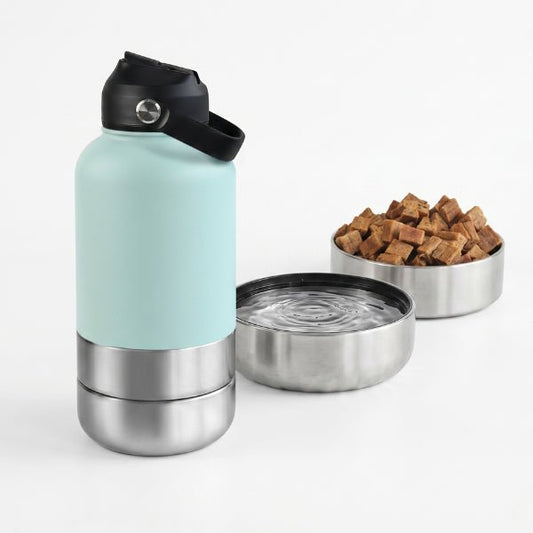 Gamelles chat portable de voyage gourde et bols inox pour alimentation complète en déplacement