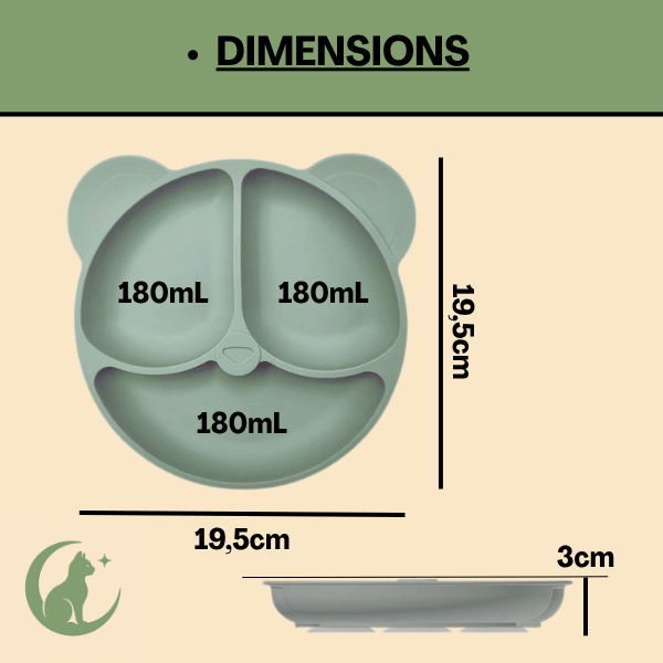 Gamelles chaton 3 en 1 silicone vert dimensions Ø 19,5 cm 3 compartiments 180 mL - SiliCroc™