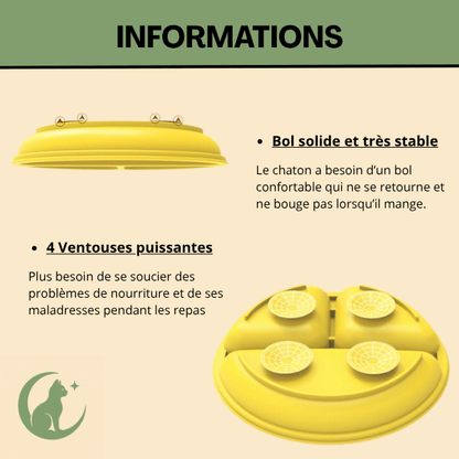 Gamelles chaton 3 en 1 solide stable ronde en silicone jaune avec ventouse puissante - SiliCroc™