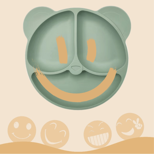 Gamelles chaton 3 en 1 silicone vert en forme de smiley oreille chat - SiliCroc™