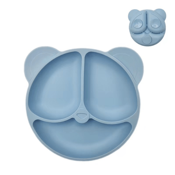 Gamelles chaton 3 en 1 silicone ronde tête de chat bleu - SiliCroc™