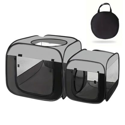 Grande tente pour chat double espace noire avec sac de rangement transport parc pliable