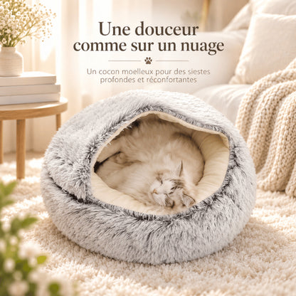 Lit pour chaton en forme de grotte moelleuse pour sommeil profond
