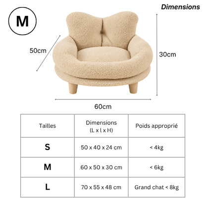 Lit pour chat fauteuil avec dimensions S M L et poids adaptés