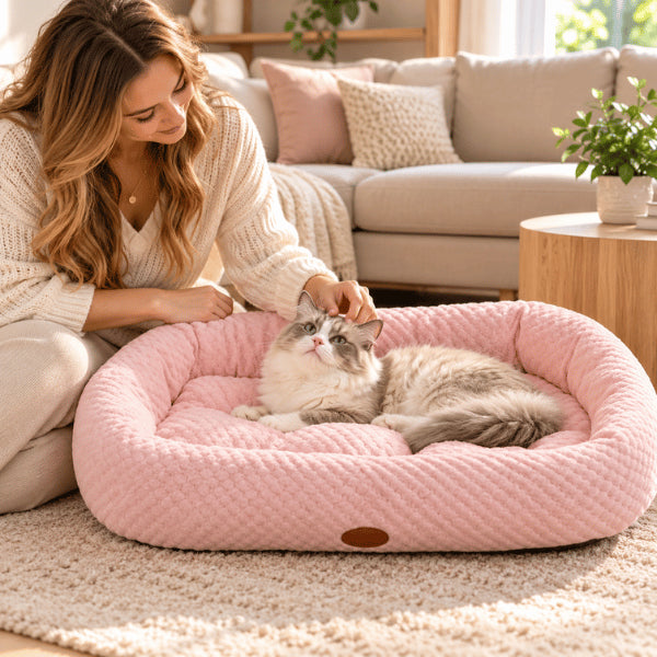 Lit rafraîchissant pour chat rose moelleux avec rebords rembourrés pour l’été