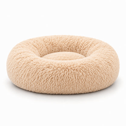 Lit rond pour chat orange clair en fourrure longue chaude et moelleuse