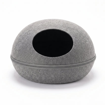 Maison chats grise en feutre avec forme arrondie protectrice pour repos paisible