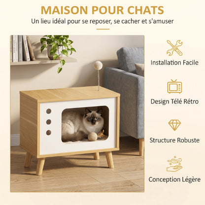 Maison en bois pour chat design rétro robuste avec installation facile