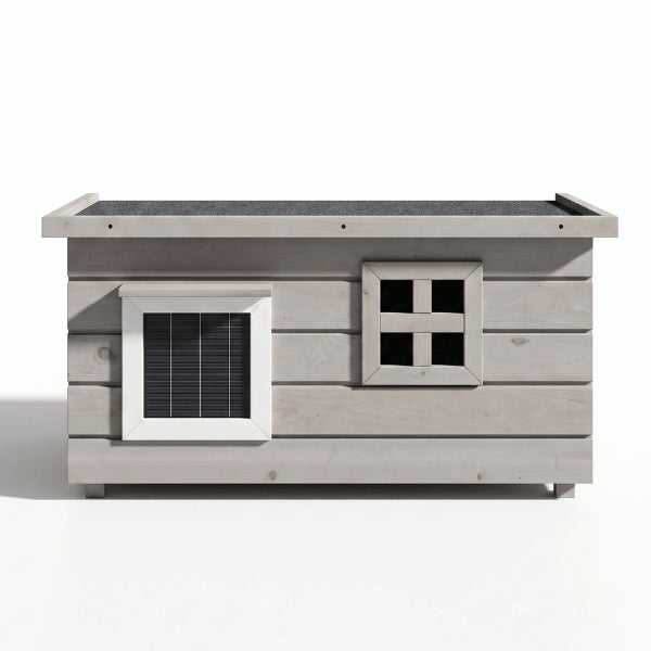 Maison pour chat extérieur rectangulaire en bois avec entrée PVC et fenêtre