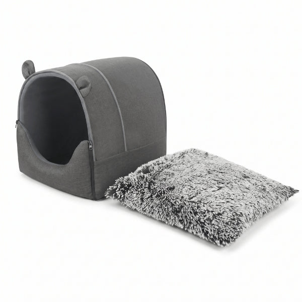 Maison pour chat interieur avec coussin amovible épais en fourrure douce