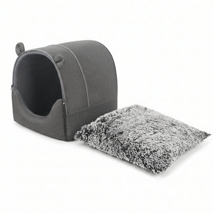 Maison pour chat interieur avec coussin amovible épais en fourrure douce