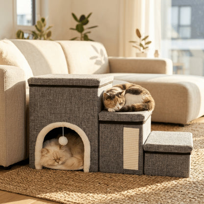 Maisonnette chat multifonction avec marches rembourrées pour repos et escalade