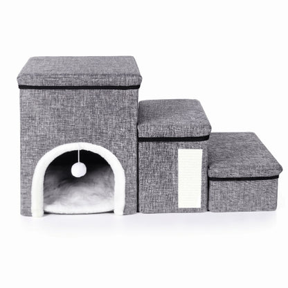Maisonnette chat trois niveaux avec marches larges rembourrées et espaces rangement
