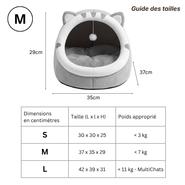 Maisonnette pour chat disponible en tailles S M et L selon poids et morphologie