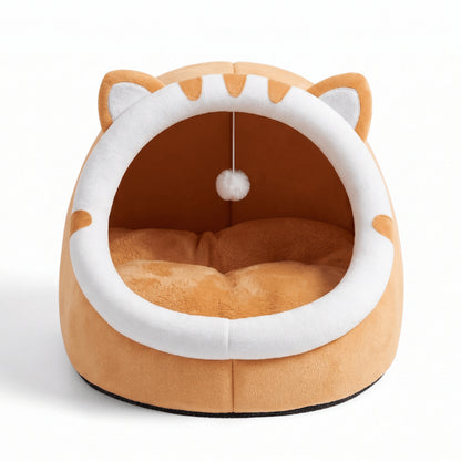 Maisonnette pour chat orange avec coussin polaire épais et grande ouverture de grotte