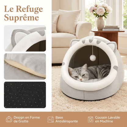Maisonnette pour chat douce avec base antidérapante et coussin lavable pour un refuge confortable
