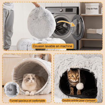 Maisons pour chats avec coussin lavable tunnel spacieux et balle de jeu suspendue