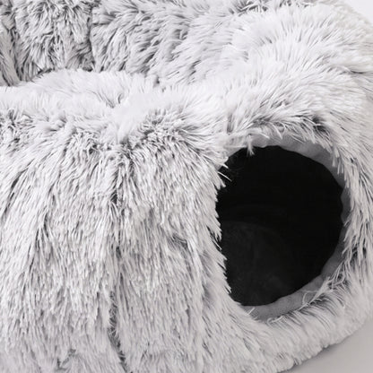 Maisons pour chats en peluche douce avec entrée tunnel rembourrée et enveloppante