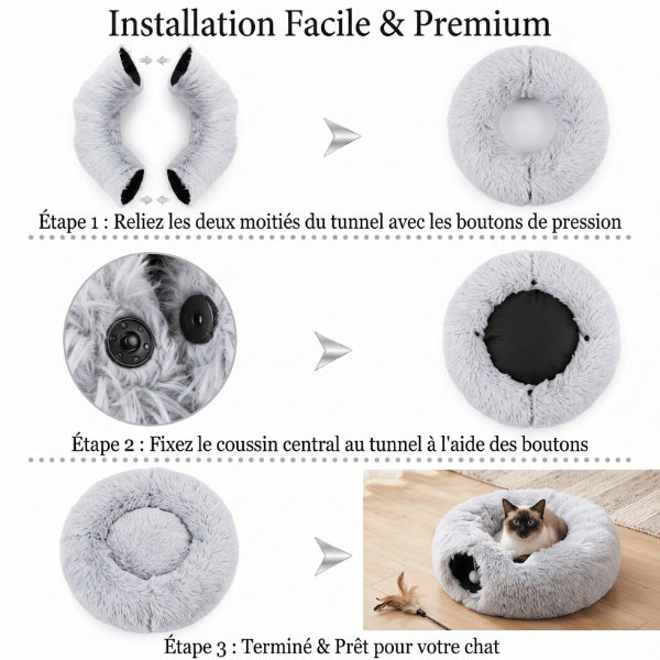 Maisons pour chats faciles à assembler avec boutons pression et coussin central amovible