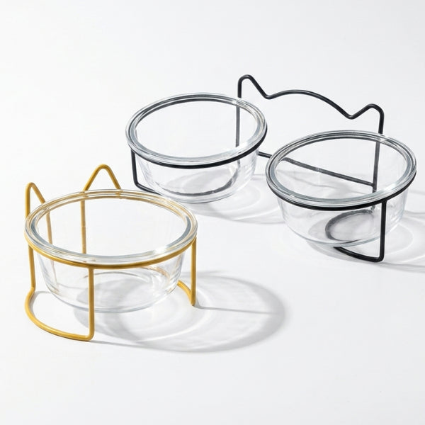 Collection de gamelle en verre pour chat simple et double design moderne et repas surélevé