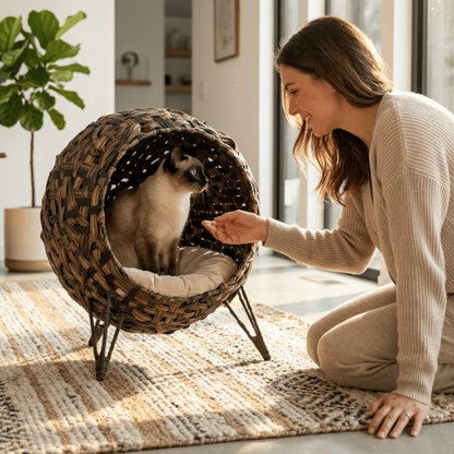 Niche pour chat intérieur créant un cocon rassurant pour repos quotidien