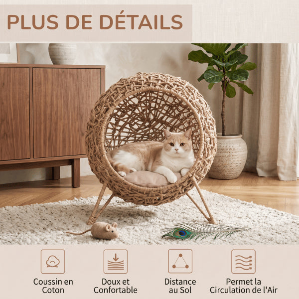 Niche pour chat intérieur surélevée avec coussin doux et circulation naturelle