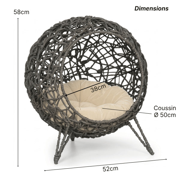 Niche pour chat intérieur de 58 cm avec coussin rond 50 cm