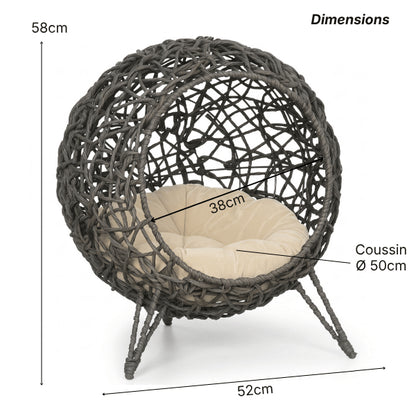 Niche pour chat intérieur de 58 cm avec coussin rond 50 cm