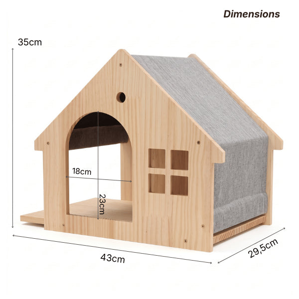 Niche chat interieur style maisonnette avec grande entrée et fenêtre décorative