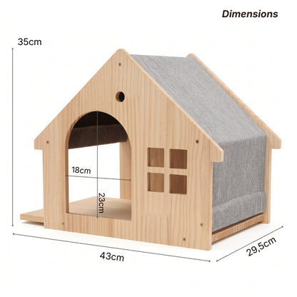Niche chat interieur style maisonnette avec grande entrée et fenêtre décorative