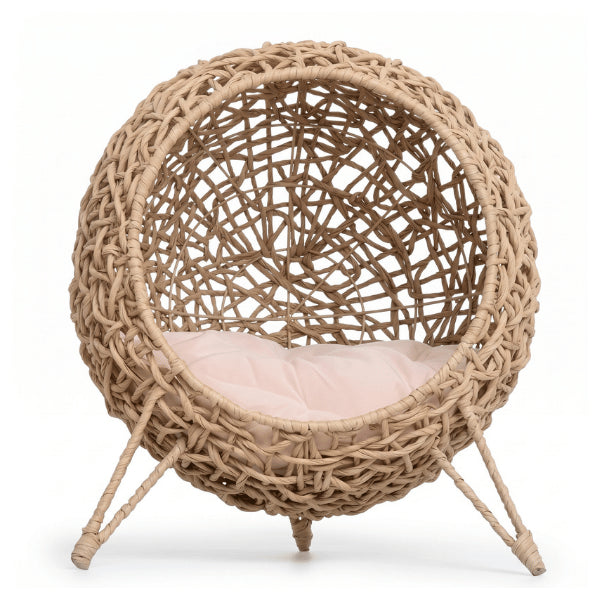 Niche pour chat intérieur beige au design tressé moderne et surélevé