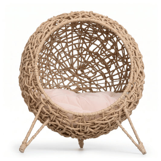 Niche pour chat intérieur beige au design tressé moderne et surélevé