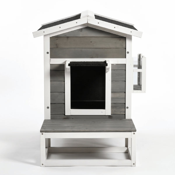Niche exterieur pour chat surélevée étanche avec terrasse avancée et jardinière latérale
