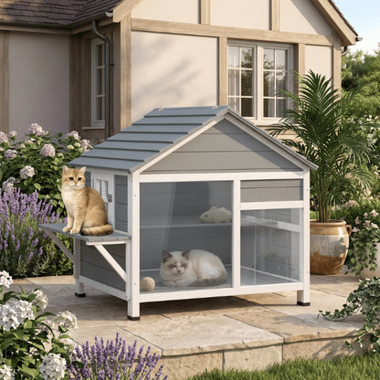 Niche pour chat extérieur avec plateforme surélevée idéale pour observer et se reposer