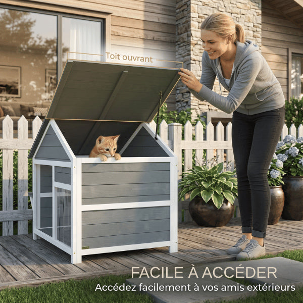 Niche pour chat extérieur avec toit ouvrant facilitant nettoyage et entretien rapide quotidien
