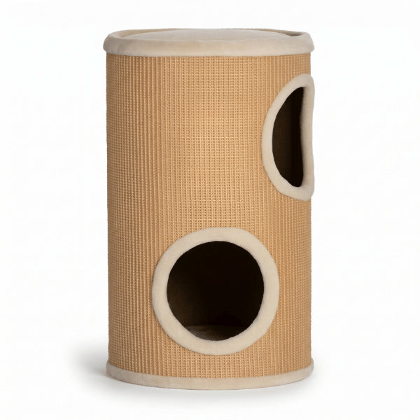 Niches pour chat verticales en sisal naturel beige avec deux espaces de repos et couchage