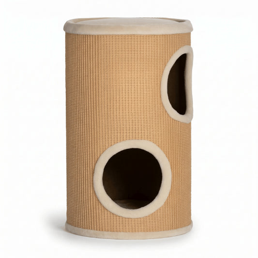Niches pour chat verticales en sisal naturel beige avec deux espaces de repos et couchage