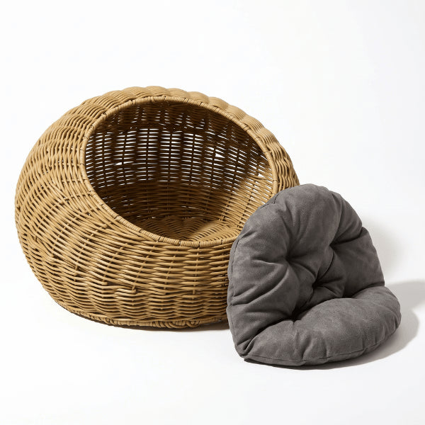 Niches pour chats en osier avec coussin moelleux amovible pour entretien facile