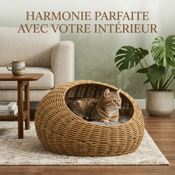 Niches pour chats en osier naturel harmonisant confort félin et décoration intérieure