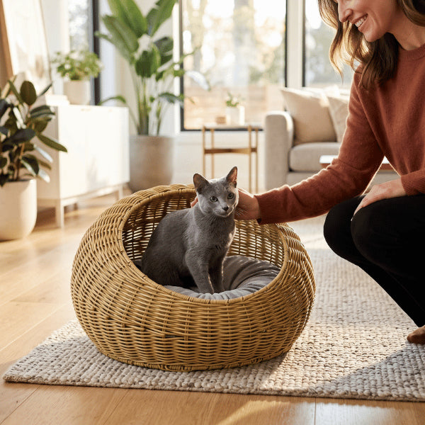 Niches pour chats en osier offrant un cocon rassurant confortable au quotidien