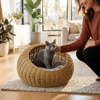 Niches pour chats en osier offrant un cocon rassurant confortable au quotidien