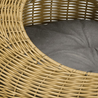 Niches pour chats en osier tressé avec coussin gris épais confortable