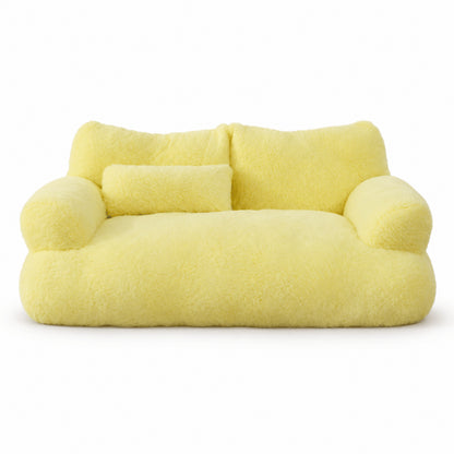 Panier canapé pour chat jaune en peluche moelleuse avec coussin assorti