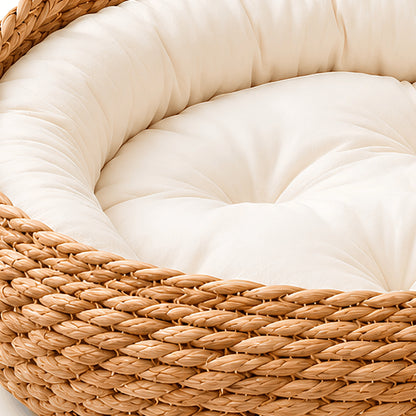 Panier chat en osier naturel rotin tressé avec coussin moelleux zoom matière de qualité
