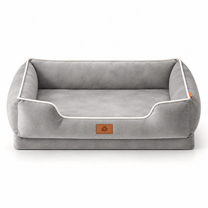Panier chat gris marron en velours doux avec contours protecteurs rembourrés