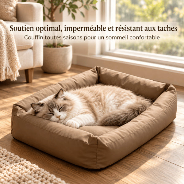 Panier pour chat marron imperméable offrant soutien rembourré pour sommeil confortable
