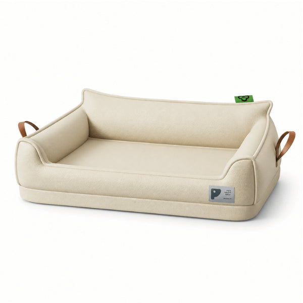Panier à chat mémoire de forme beige avec rebords confortables et protecteurs