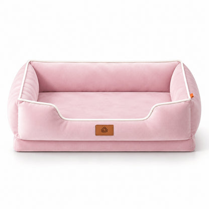 Panier chat rose rectangulaire avec rebords rembourrés pour un couchage rassurant