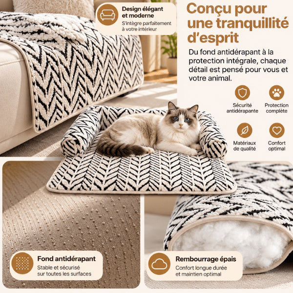 Panier couchage chat zébré antidérapant avec rembourrage épais et protection intégrée