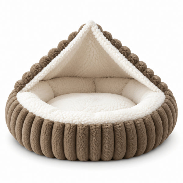 Panier chaton brun avec couverture et intérieur blanc chaud et rembourré
